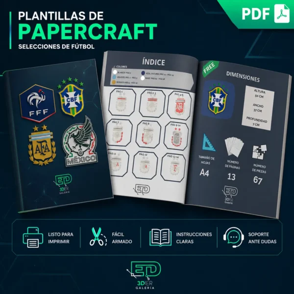 PACK Escudo Selecciones Mundialistas Papercraft - Plantillas PDF